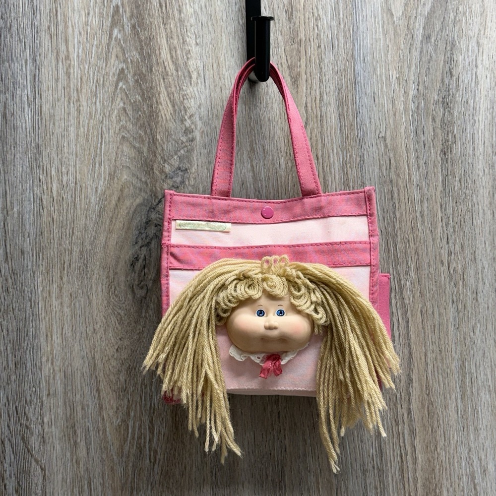1983 Vintage Cabbage Patch Kids Doll Face Canvas Pink Bag Purse With Wallet Rare